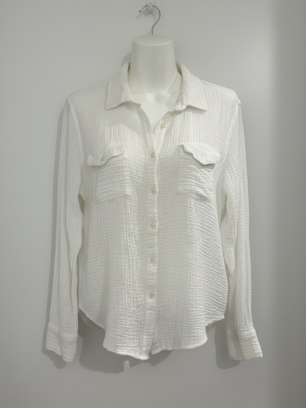Aeropostale Long Sleeve Double-Gauze Button-Down Shirt White XL